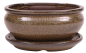 Preview: Bonsai-Schale oval 16,5 × 12,5 × 7,5 cm hellbraun/olivbraun glasiert mit Untersetzer