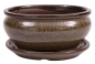 Preview: Bonsai-Schale oval 16,5 × 12,5 × 7,5 cm hellbraun/olivbraun glasiert mit Untersetzer