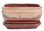 Preview: Bonsai - Schale eckig 16.5 x 13 x 7.7 cm , kupfer / beige , mit Untersetzer 23180