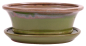 Preview: Bonsai - Schale oval 21 x 17 x 8.5 cm , grün / beige , mit Untersetzer 23205