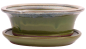 Preview: Bonsai - Schale oval 21 x 17 x 8.5 cm , grün / beige , mit Untersetzer 23205