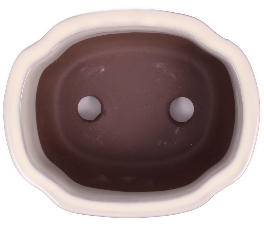 Preview: Bonsai - Schale  oval 20 x 16.5 x 8.5 cm frostfest cremefarben aus Japan 22019