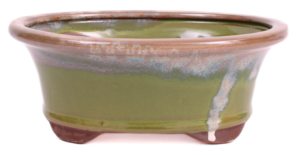 Preview: Bonsai - Schale oval 21 x 17 x 8.5 cm , grün / beige  22039