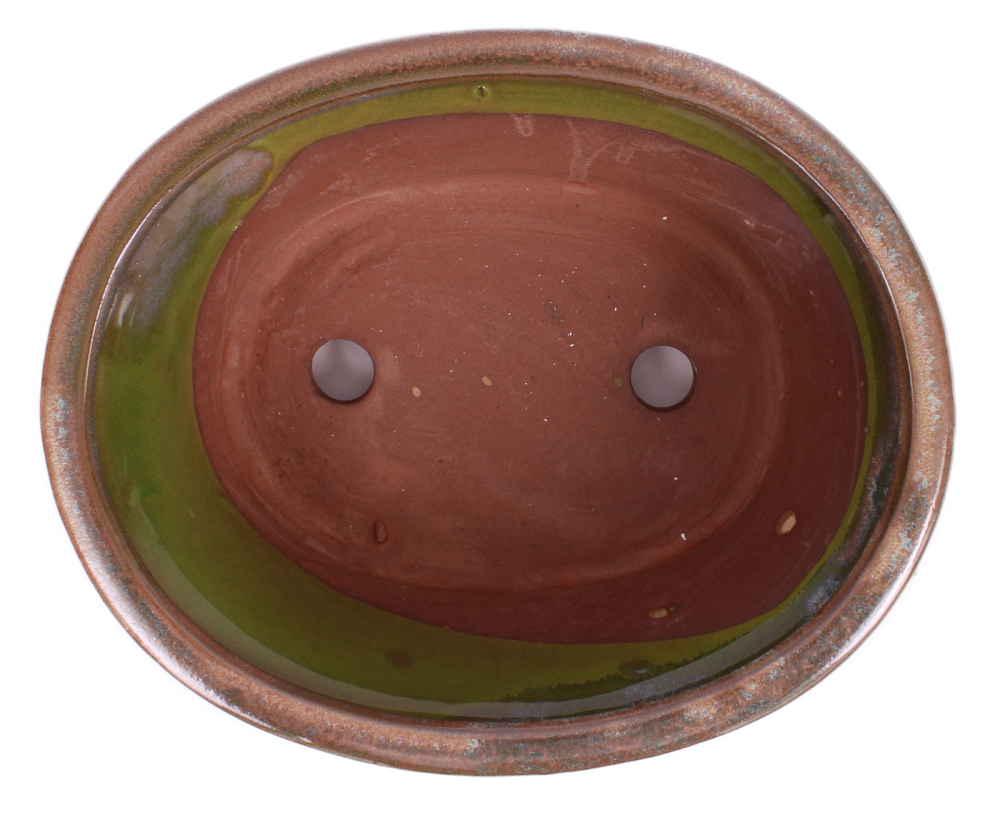 Preview: Bonsai - Schale oval 21 x 17 x 8.5 cm , grün / beige  22039