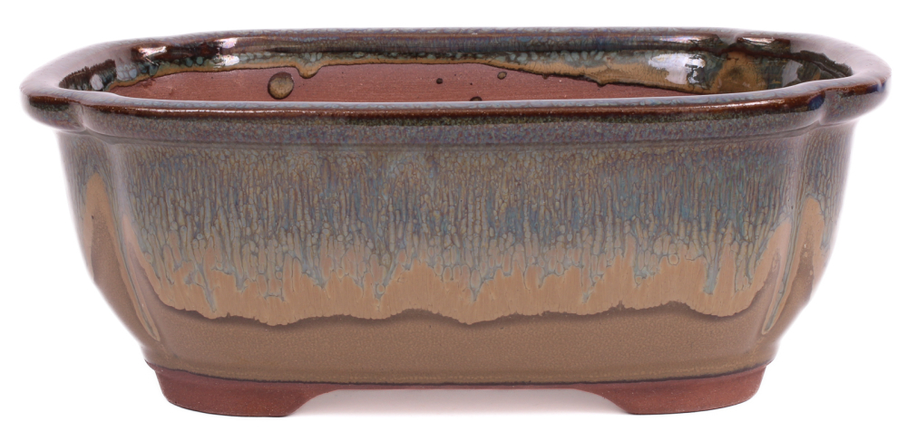 Preview: Bonsai - Schale eckig 21.5 x 17 x 8.5 cm , grünblau / beige  22041