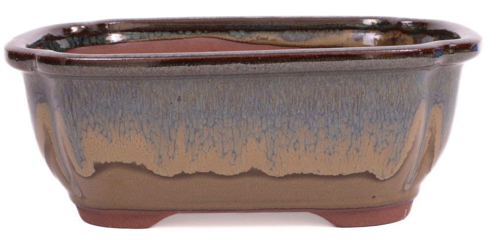 Preview: Bonsai - Schale eckig 21.5 x 17 x 8.5 cm , grünblau / beige  22041