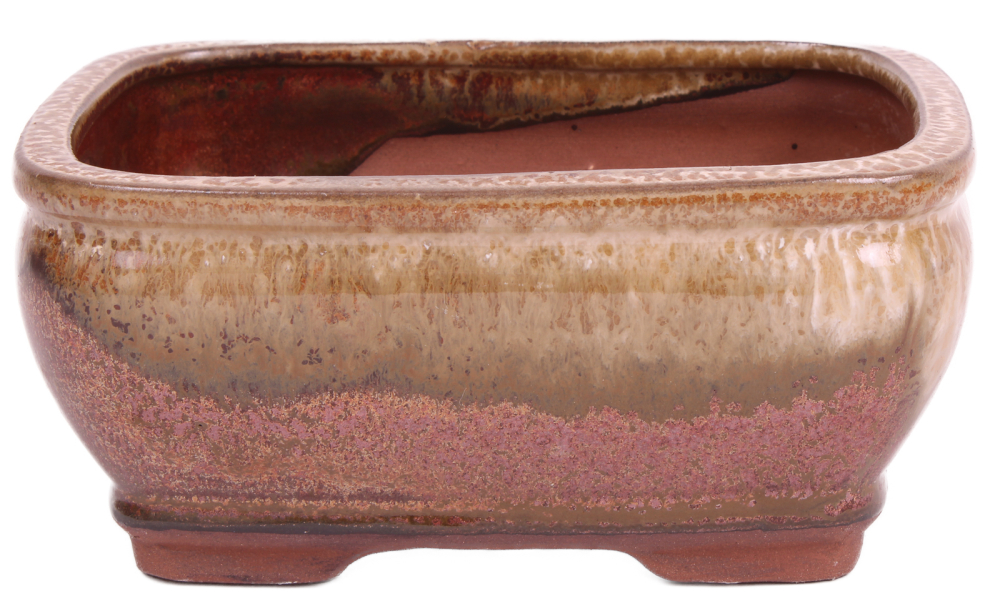 Preview: Bonsai - Schale eckig 16.5 x 13 x 7.7 cm , kupfer / beige 22130