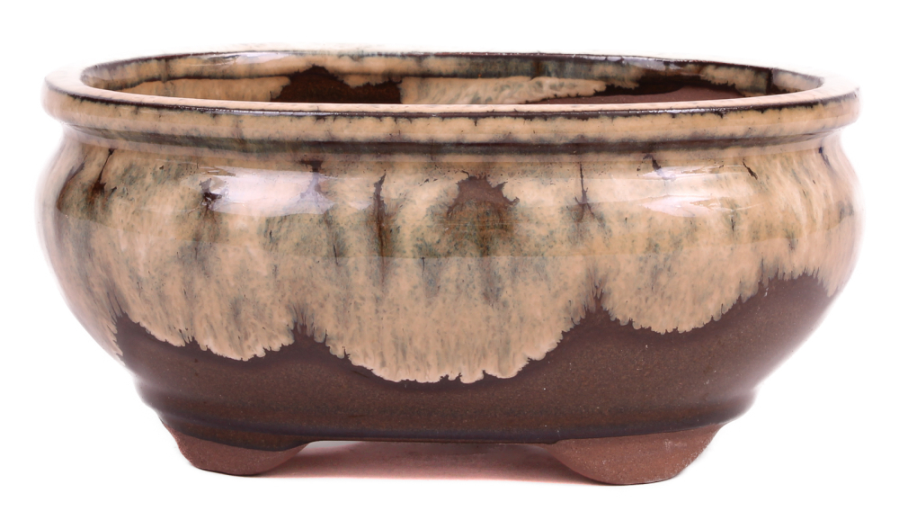 Preview: Bonsai - Schale oval 15.5 x 12.5 x 7.3 cm , braun / beige 22134