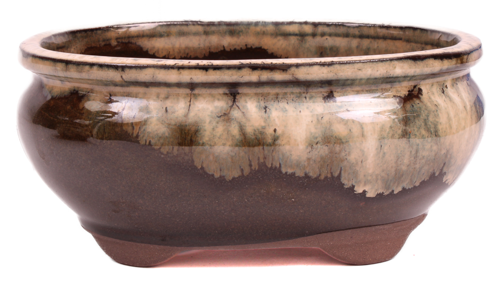 Preview: Bonsai - Schale oval 15.5 x 12.5 x 7.3 cm , braun / beige 22134