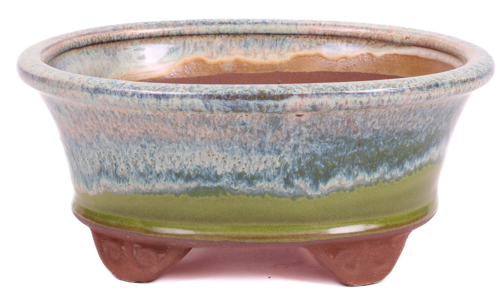 Bonsai - Schale oval 16 x 12.5 x 7.5 cm , grün / beige  22135