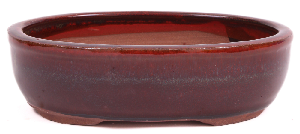 Preview: Bonsai - Schale oval 16 x 12 x 4.8 cm , braun / rot  22136