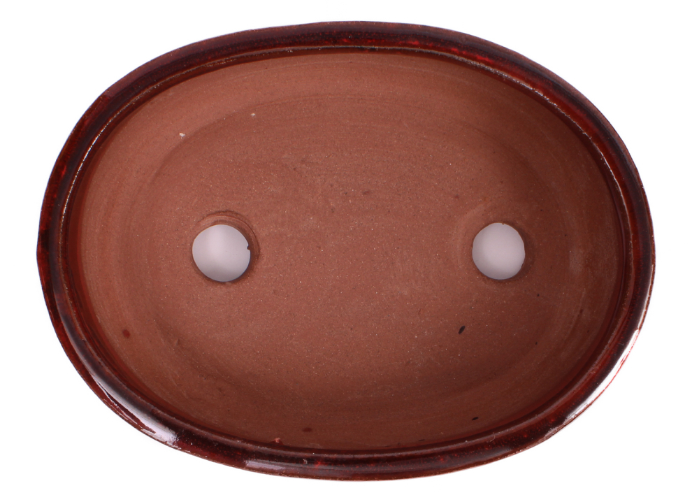 Preview: Bonsai - Schale oval 16 x 12 x 4.8 cm , braun / rot  22136