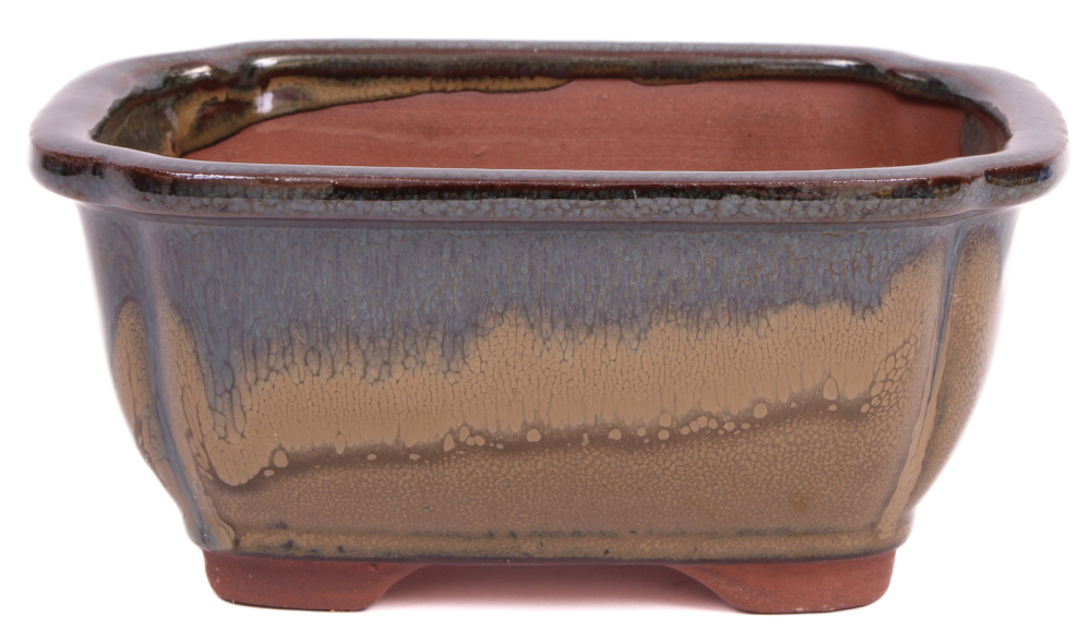 Preview: Bonsai - Schale eckig 16 x 12.5 x 7.5 cm , beige / grünblau  22137