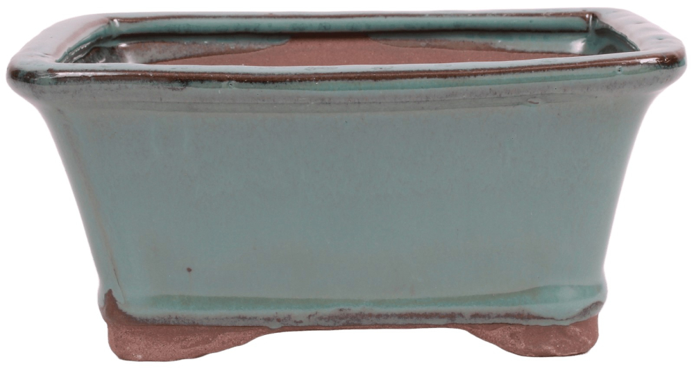 Bonsai-Schale eckig 16,5 × 13 × 7,5 cm grün glasiert