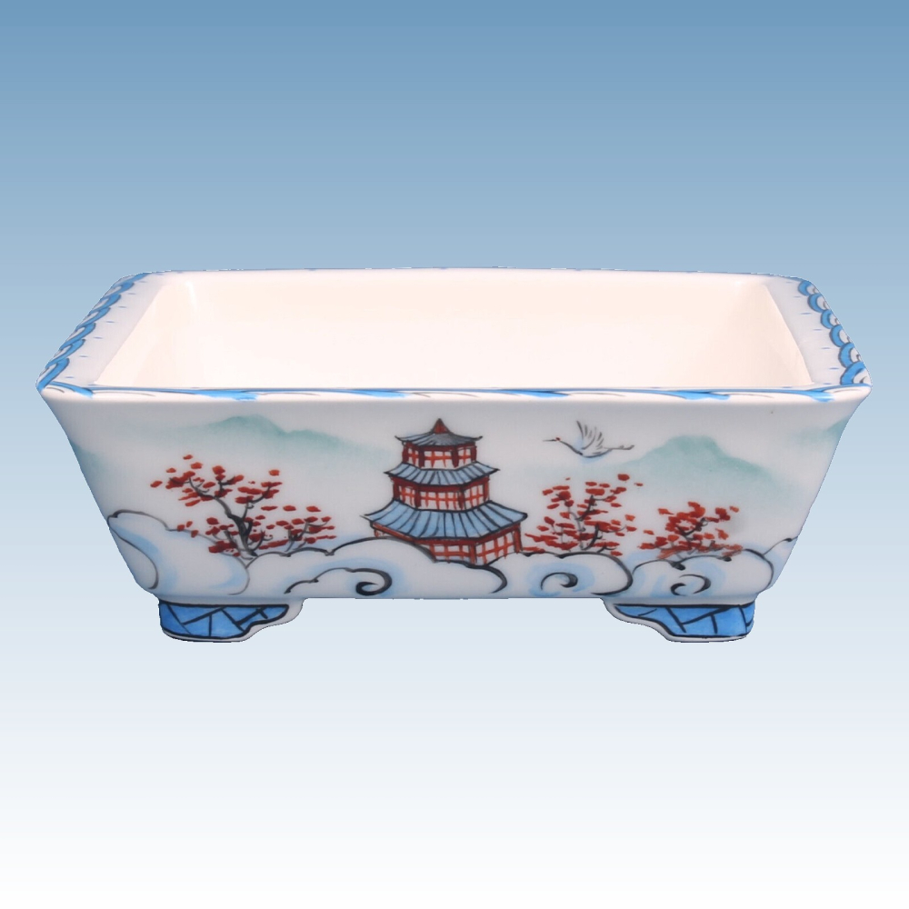 Preview: Bonsai - Schale, eckig 19 x 14,5 x 4,7 cm, handbemalt  22708