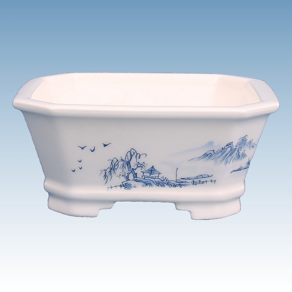 Preview: Bonsai - Schale, eckig 20,5 x 16,5x 7 cm, weiss mit Motiv   22897