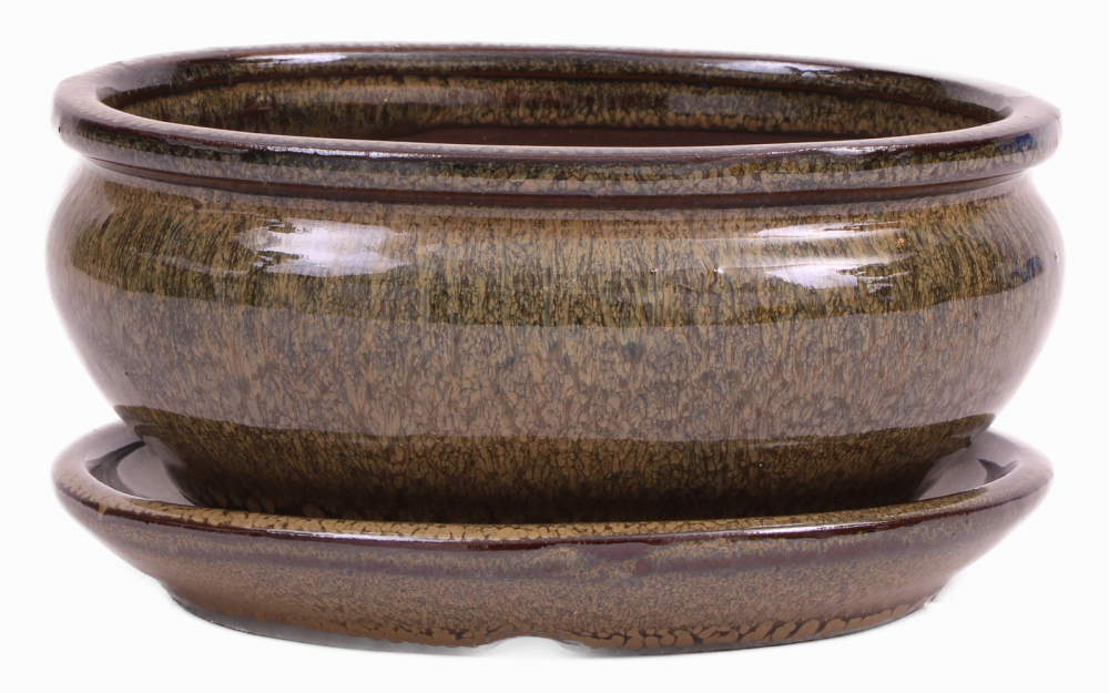 Bonsai - Schale eckig 16.5 x 12.5  x 7.5 cm braun mit Untersetzer 23178