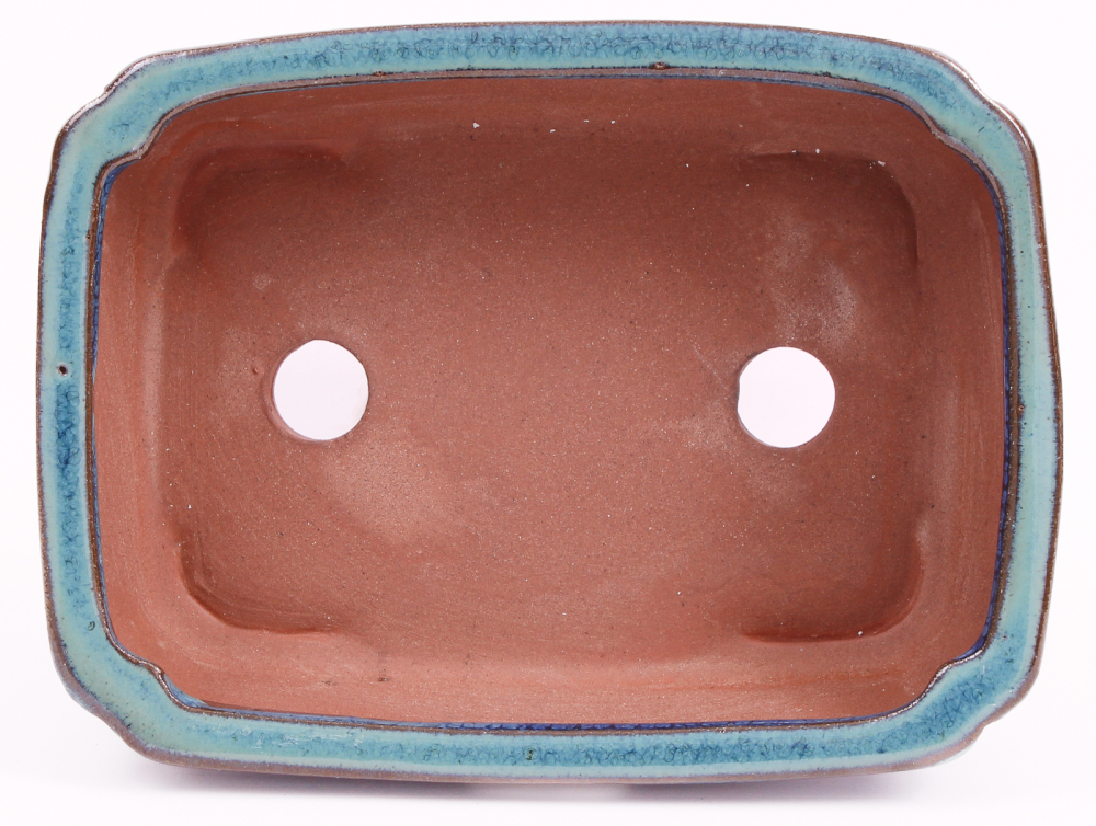 Preview: Bonsai - Schale eckig 16 x 12 x 6.7 cm , blau / grün , mit Untersetzer 23182