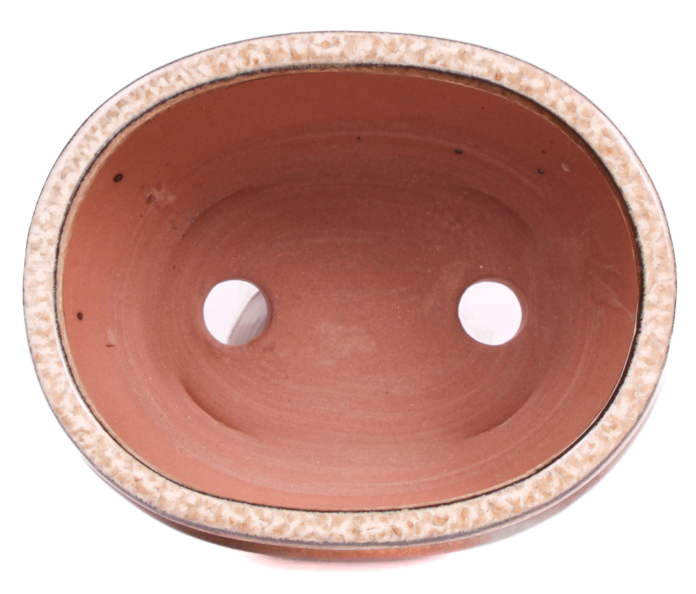 Preview: Bonsai - Schale oval 15.5 x 12.5 x 7.3 cm , braun / beige , mit Untersetzer 23184