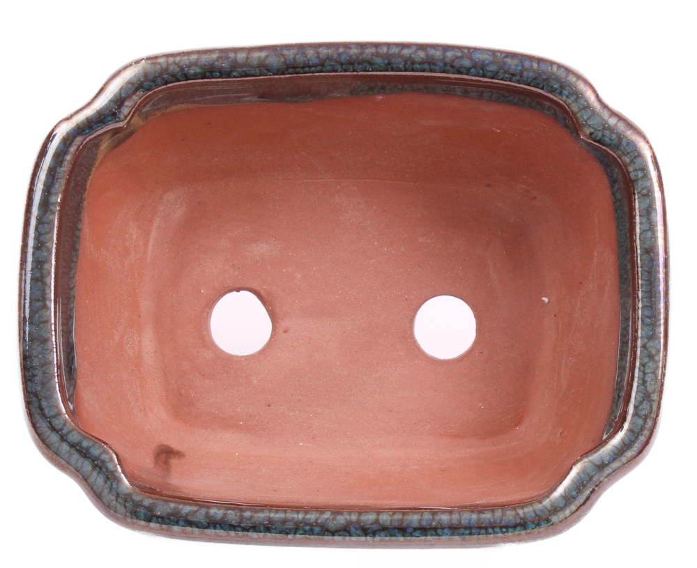 Preview: Bonsai - Schale eckig 16 x 12.5 x 7.5 cm , beige / grünblau , mit Untersetzer 23187