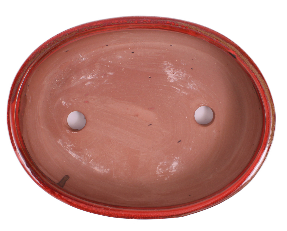 Preview: Bonsai-Schale oval 22 × 16,5 × 6,5 cm rotbraun mit Untersetzer