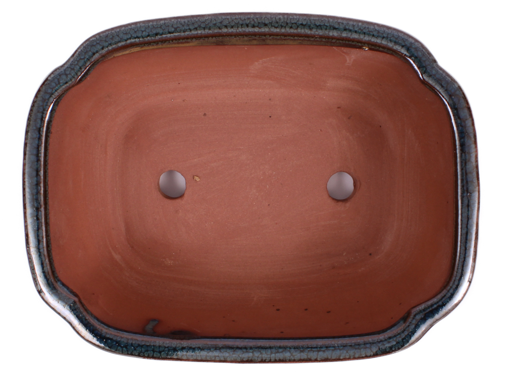 Preview: Bonsai - Schale eckig 21.5 x 17 x 8.5 cm , grünblau / beige , mit Untersetzer 23207