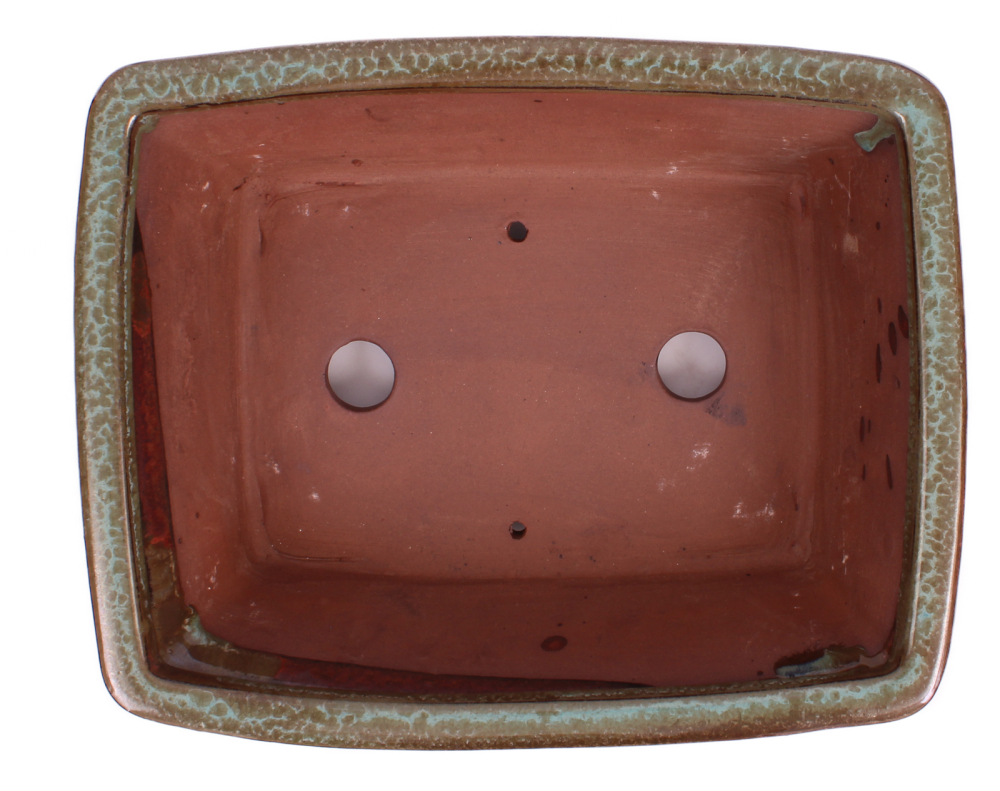 Preview: Bonsai - Schale eckig 26.5 x 20.5 x 9 cm  grün / kupfer 30061