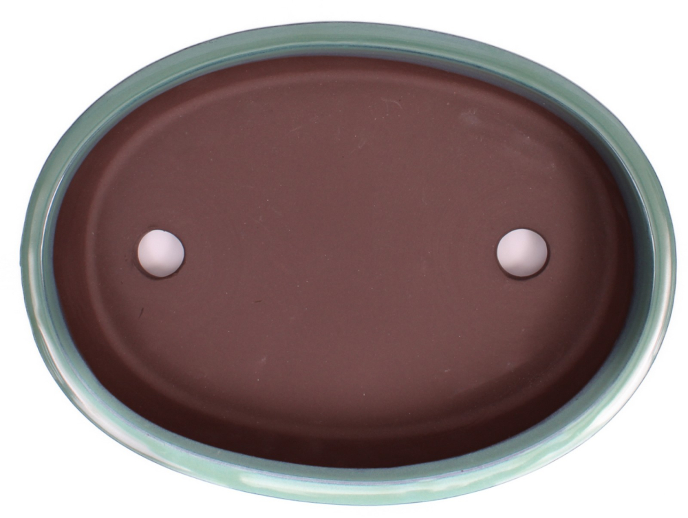 Preview: Bonsai - Schale  oval 28.5 x 21.5 x 5.5 cm frostfest grün aus Japan 30117