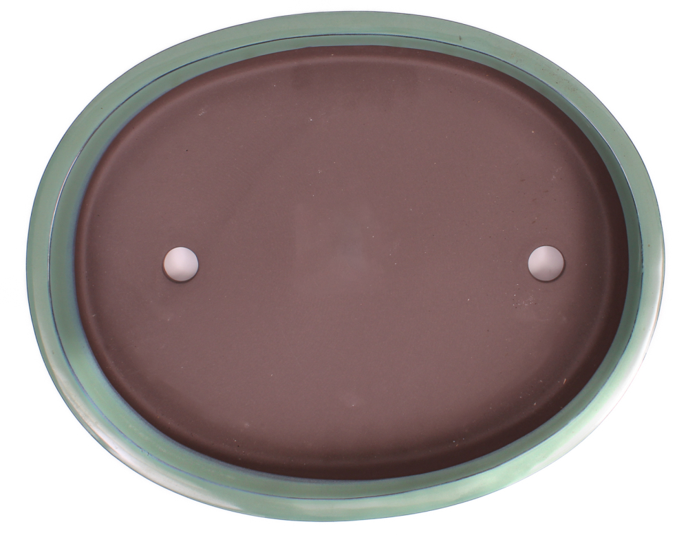 Preview: Bonsai - Schale  oval 38 x 30 x 6 cm frostfest grün aus Japan 40014