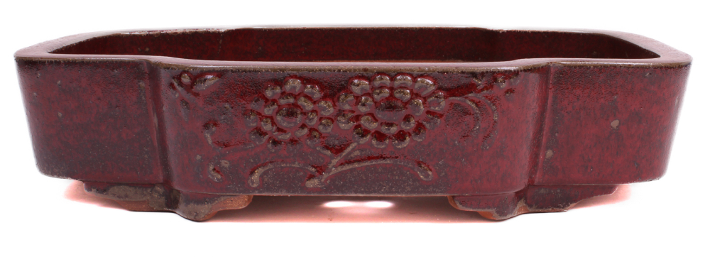 Bonsai - Schale eckig 41.5 x 34.5 x 9 cm mit Relief bordeaux handgemacht frostfest  40150