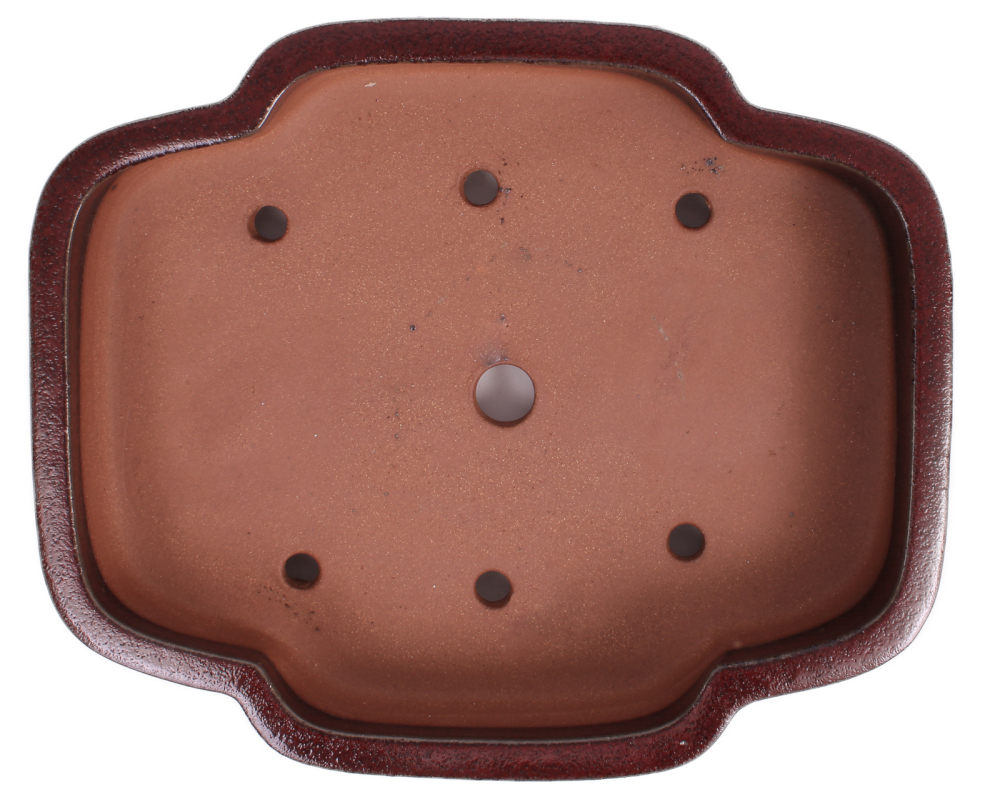 Bonsai - Schale eckig 41.5 x 34.5 x 9 cm mit Relief bordeaux handgemacht frostfest  40150