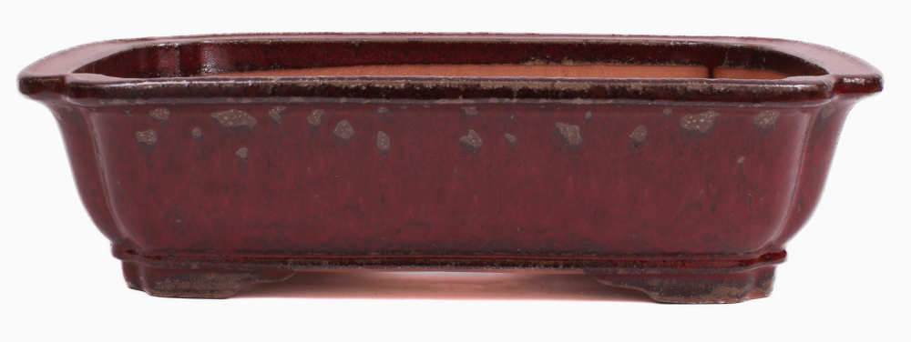 Preview: Bonsai - Schale eckig 46.5 x 36 x 12.5 cm bordeaux handgemacht frostfest  40153a  2. Wahl