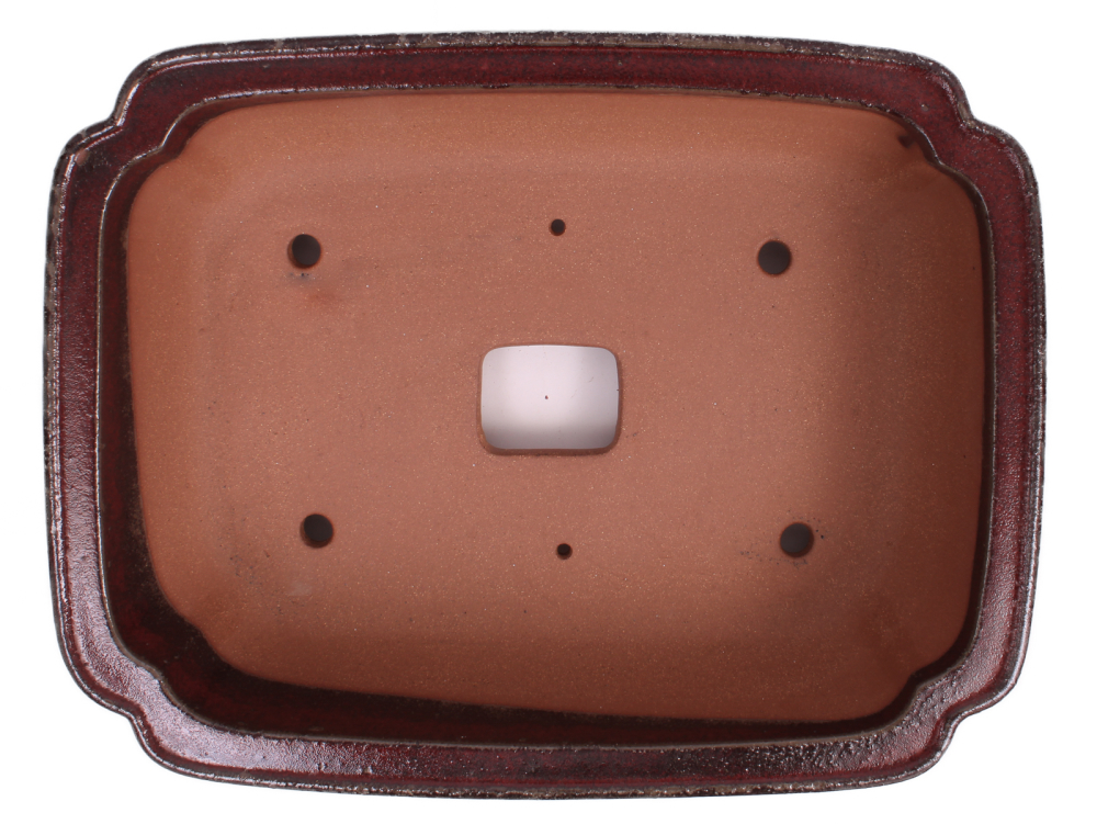 Preview: Bonsai - Schale eckig 46.5 x 36 x 12.5 cm bordeaux handgemacht frostfest  40153a  2. Wahl