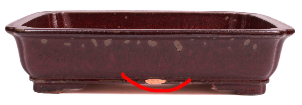 Preview: Bonsai - Schale eckig 41.5 x 32.5 x 10 cm bordeaux handgemacht frostfest  40247A  2. Wahl