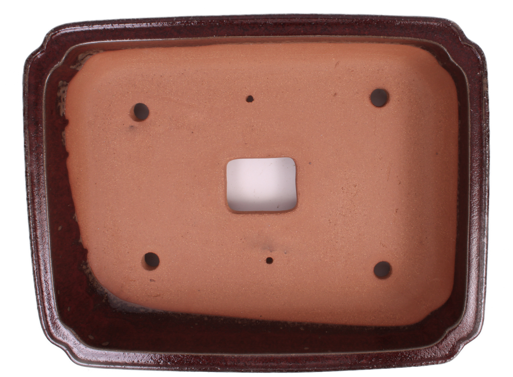 Preview: Bonsai - Schale eckig 41.5 x 32.5 x 10 cm bordeaux handgemacht frostfest  40247A  2. Wahl