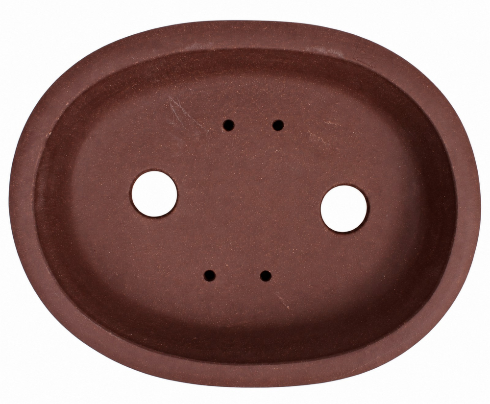 Bonsaischale oval, braun – 35,5 × 29,5 × 8 cm – Yixing, unglasiert, frostfest