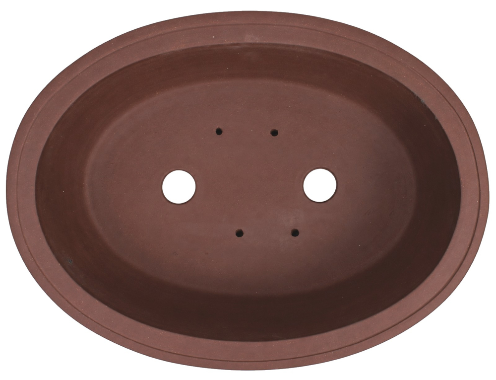 Bonsaischale oval, braun – 57 × 43 × 15,5 cm – Yixing, unglasiert, frostfest