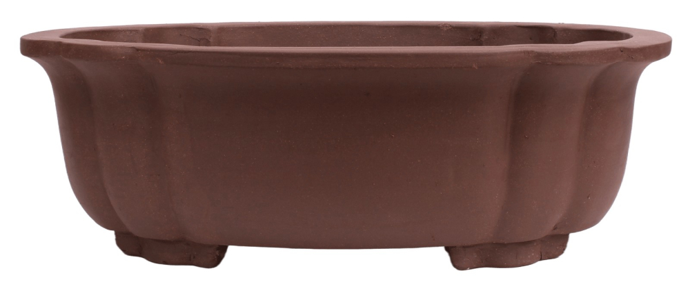 Bonsaischale oval, braun – 56 × 43 × 18 cm – Yixing, unglasiert, frostfest