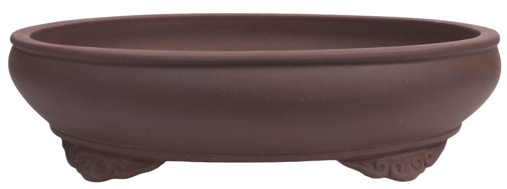 Bonsaischale oval, braun – 50 × 41 × 13 cm – Yixing, unglasiert, frostfest