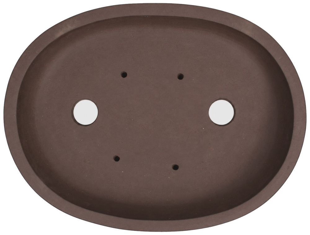 Bonsaischale oval, braun – 50,5 × 39 × 9 cm – Yixing, unglasiert, frostfest