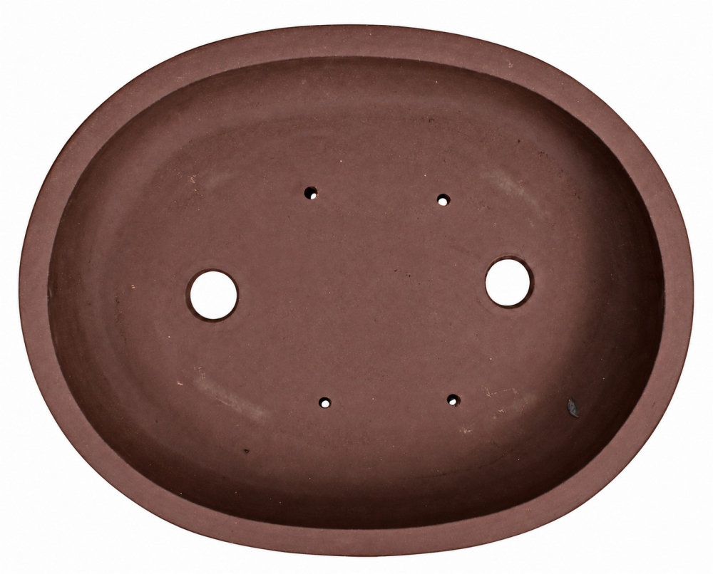 Preview: Bonsaischale oval, braun – 59,5 × 48 × 11,5 cm – Yixing, unglasiert, frostfest - 40297