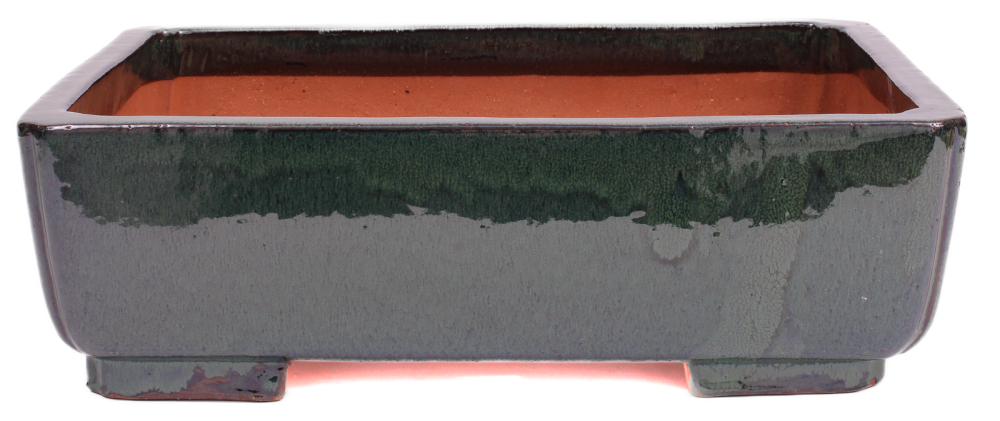 Bonsai - Schale eckig 42 x 32 x 13 cm, grün, handgemacht, frostfest  40422