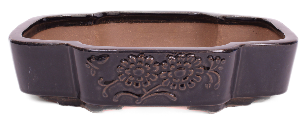Bonsai - Schale eckig 31 x 26 x 7 cm, mit Relief, dunkelblau, handgemacht, frostfest  40440