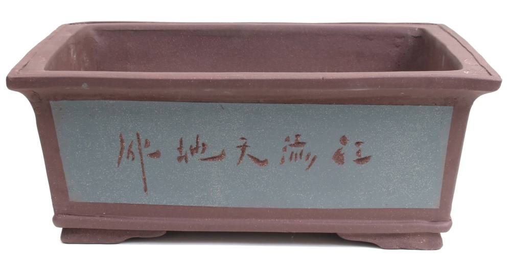 Bonsai - Schale eckig  50 x 36 x 20 cm, mit Motiven,  braun - blau  40889