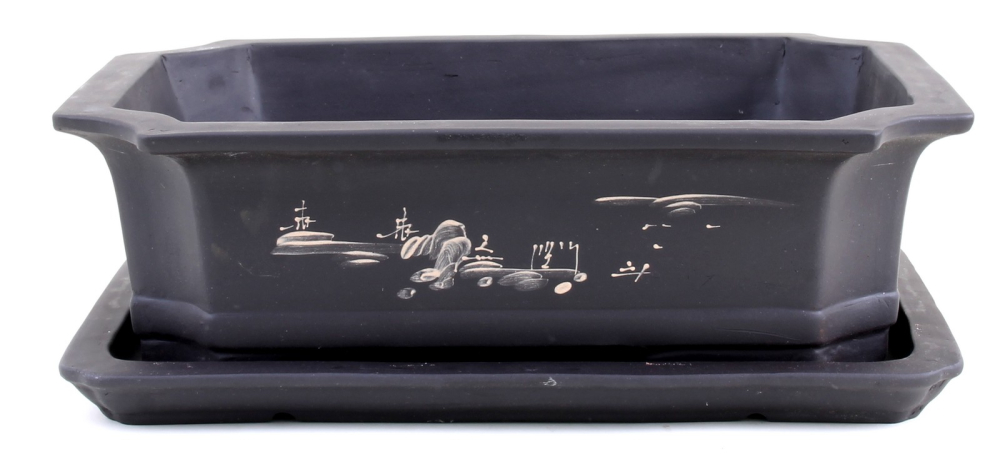 Bonsai - Schale + Untersetzer mit Motiv, 35 x 25 x 10,5 cm eckig   41074