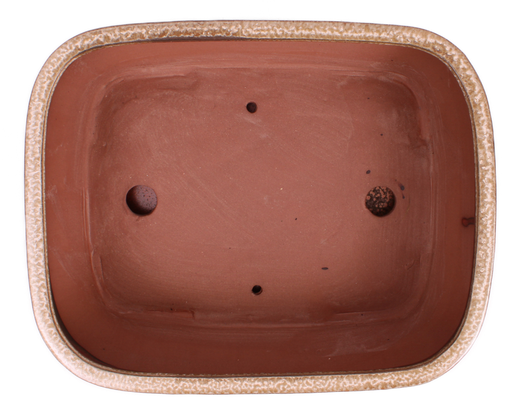 Preview: Bonsai-Schale eckig 31,5 × 25,5 × 11 cm beige/kupferfarben mit Untersetzer