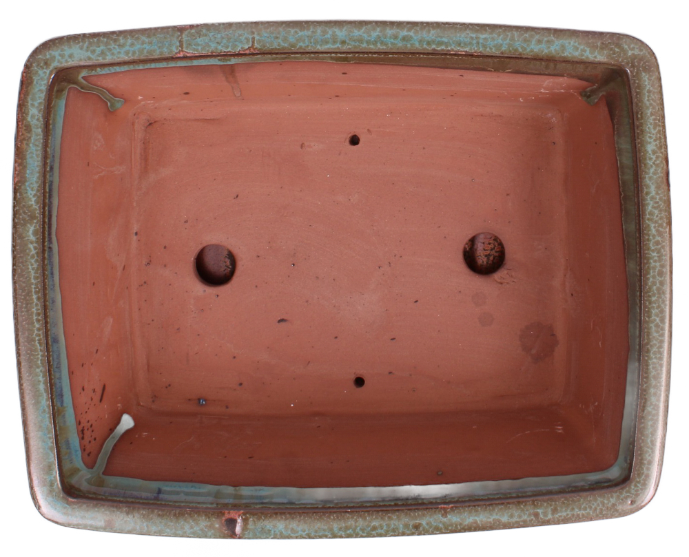 Preview: Bonsai - Schale eckig 32.5 x 25.5 x 10.5 cm , grün / kupfer , mit Untersetzer 41117