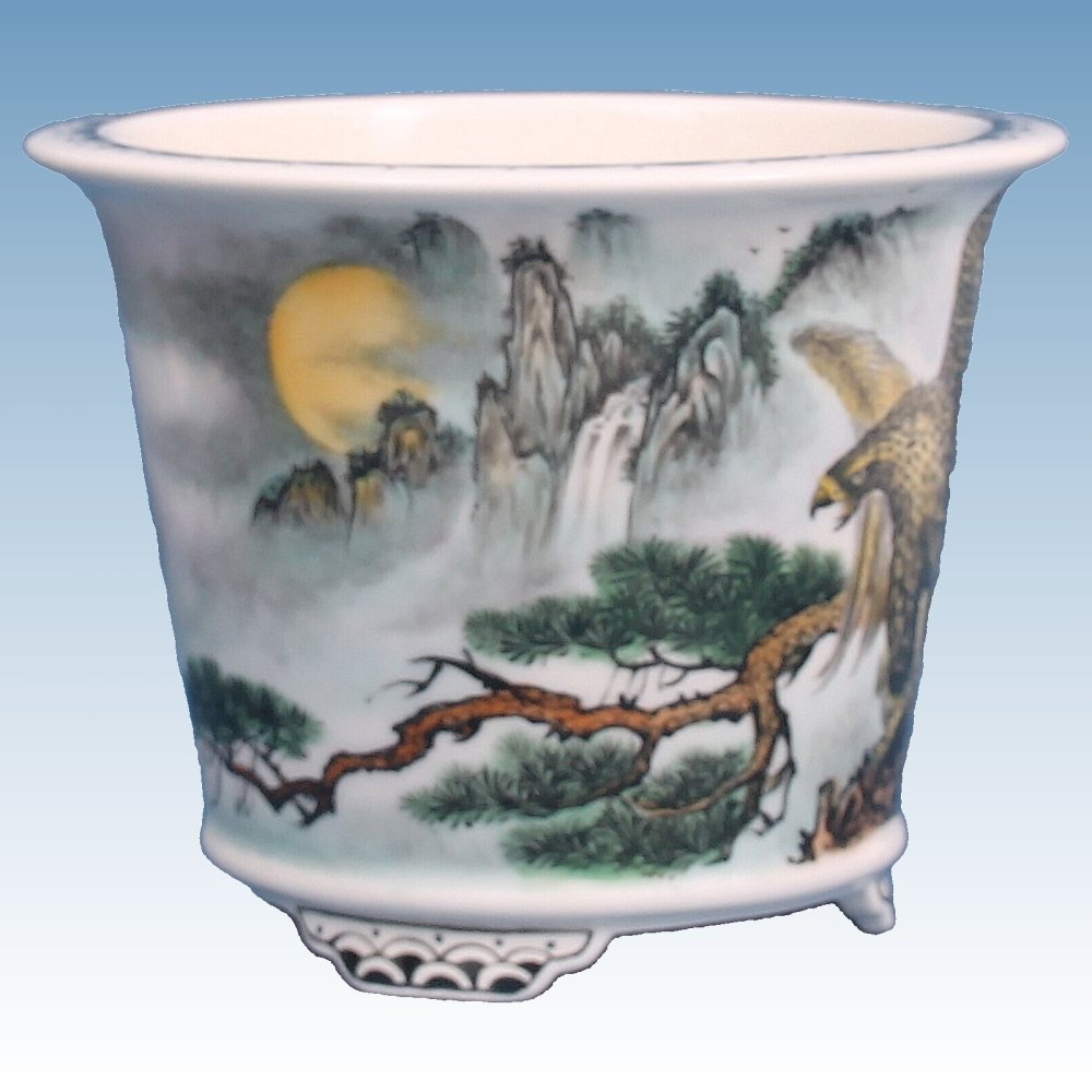 Preview: Bonsai - Schale, Kaskadenschale, rund  15 Ø x 11,5 cm, handbemalt  50864