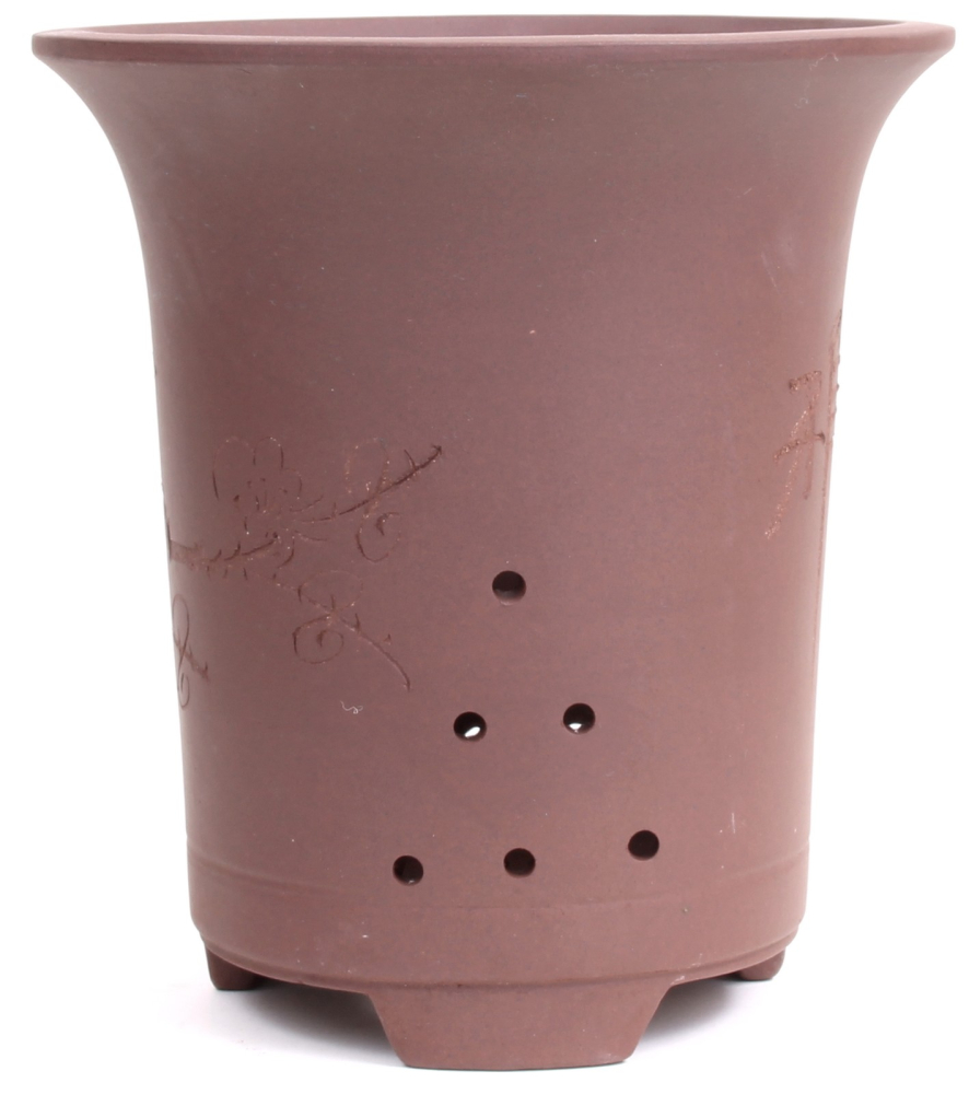 Preview: Bonsai - Kaskadenschale 20,5 x 19,5 Ø cm, braun, mit Motiv, 50907