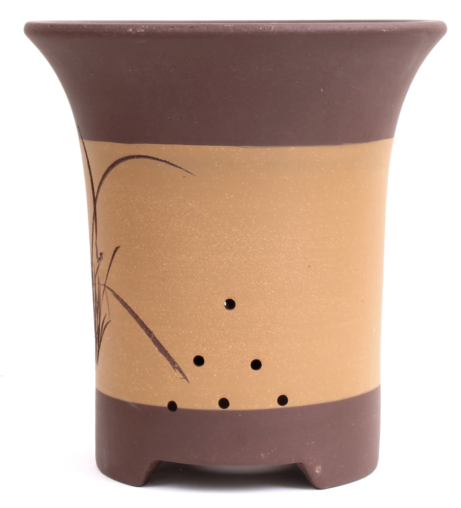 Preview: Bonsai - Kaskadenschale 25,5 x 24 Ø cm, beige-braun, mit Motiv, 50909